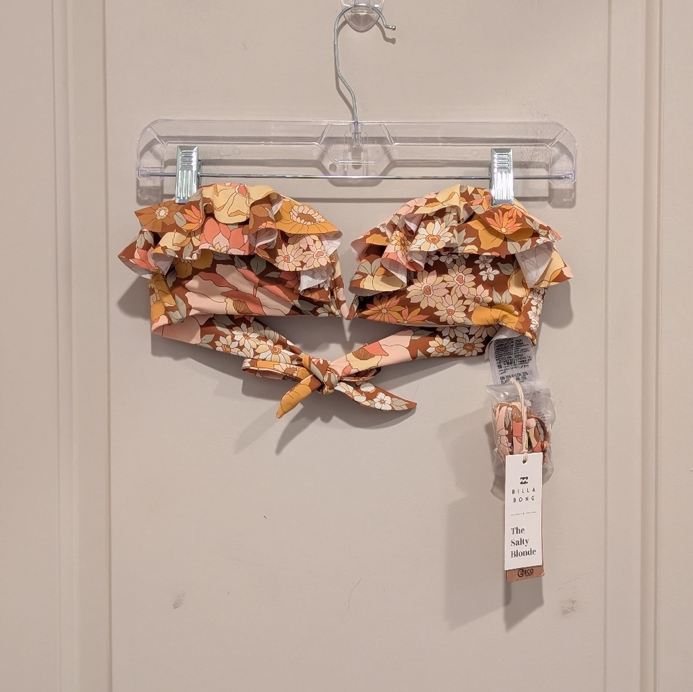 Billabong Floral Ruffle Bikini Top - Yellow and Orange Size Small - Picture 8 of 8